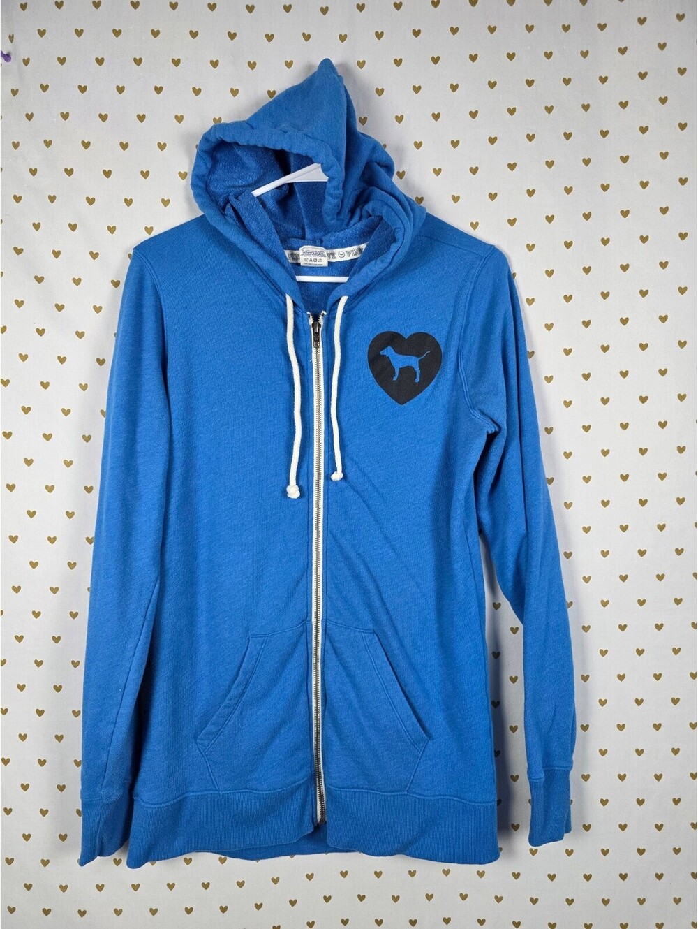 Victorias Secret Pink Heart Dog Logo Full zip Oversized Hoodie jacket Vintage SM